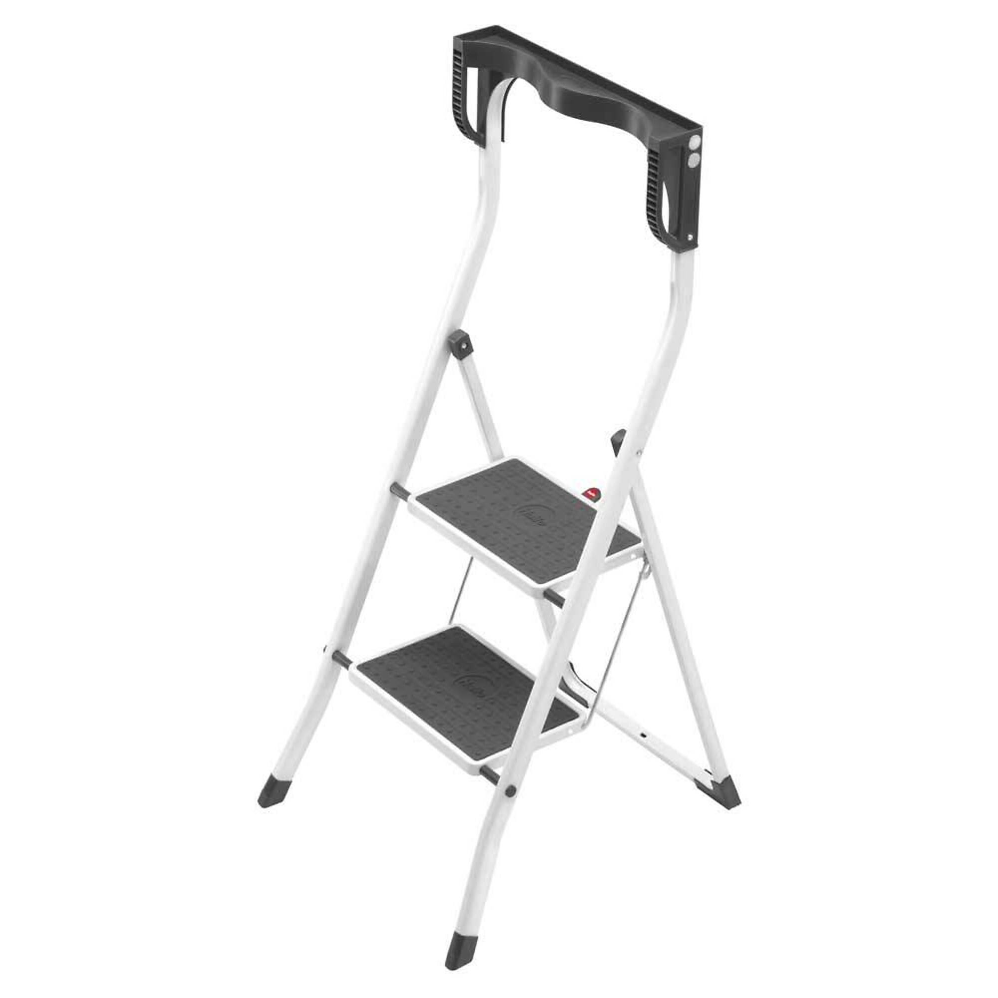 Hailo Ergonomic 2-Step Steel Folding Step Ladder — Safety Rail, Knee Support, Built-In Tool Tray, Non-Slip Steps, 330-Lb. Capacity, Model# 9204010013
